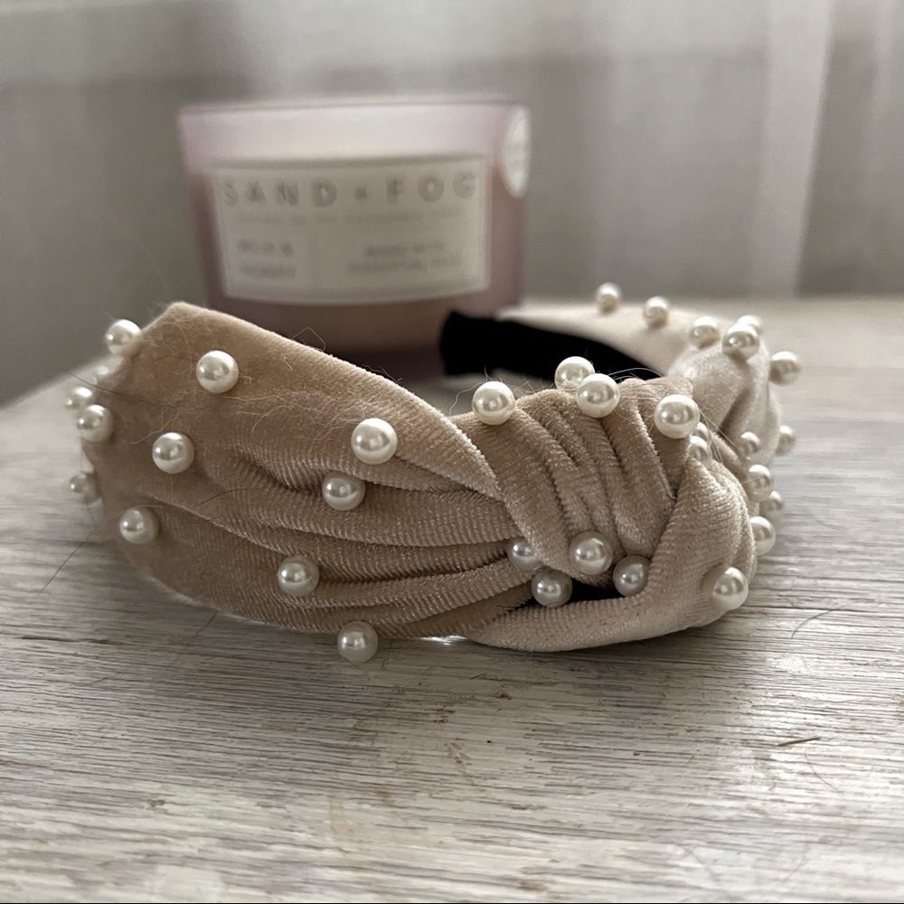 Jcrew dusty rose velvet and pearl headband - one size